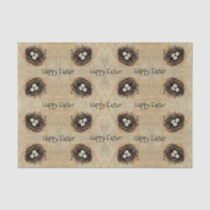 Easter Bird Nest Old Vintage Antique Brown Eggs Tissue Paper