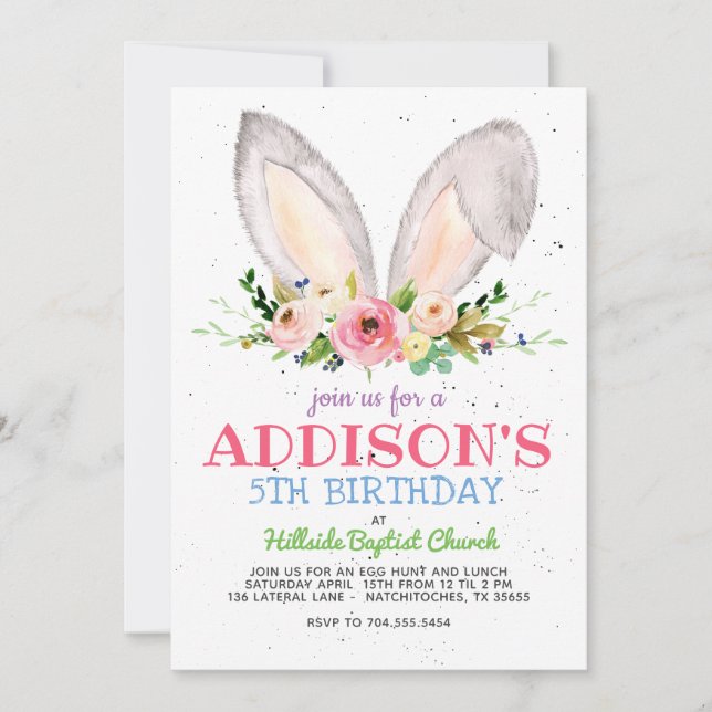 Easter Birthday Invitation, Easter Bunny Birthday, Invitation (Front)