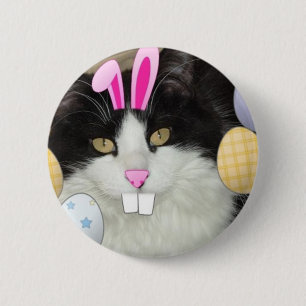 Easter Black and White Kitty Cat 2 Inch Round Button
