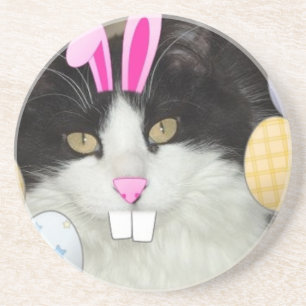 Easter Black and White Kitty Cat Coaster