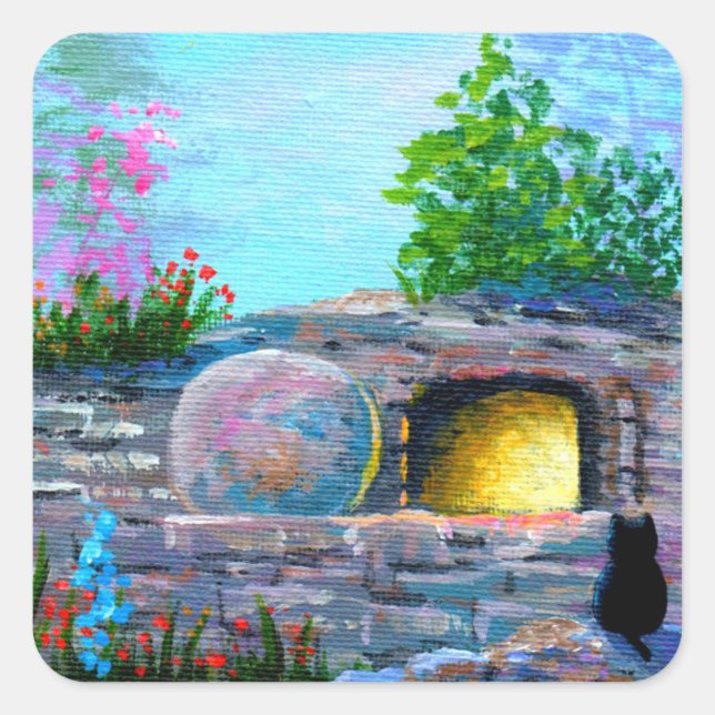 Easter Black Cat Creationarts Square Sticker (Front)