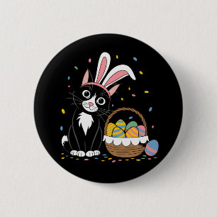 Easter Black Cat Tuxedo Rabbit Bunny Ears Eggs 2 Inch Round Button