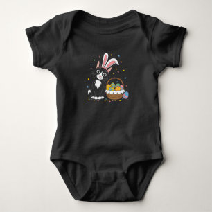 Easter Black Cat Tuxedo Rabbit Bunny Ears Eggs Baby Bodysuit