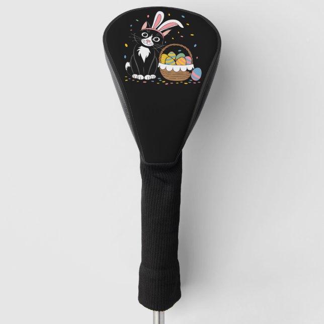 Easter Black Cat Tuxedo Rabbit Bunny Ears Eggs Golf Head Cover (Front)