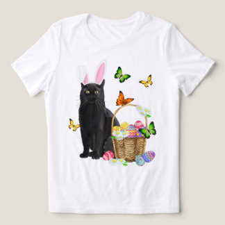 Easter Black Cat With Bunny Ears Tri-Blend Shirt