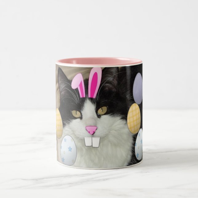 Easter Black & White Cat Two-Tone Coffee Mug (Center)