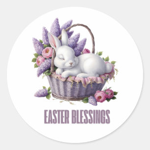 Easter Blessing – Bunny & Flower Basket Delight Classic Round Sticker
