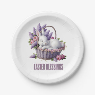 Easter Blessing – Bunny & Flower Basket Delight Paper Plate