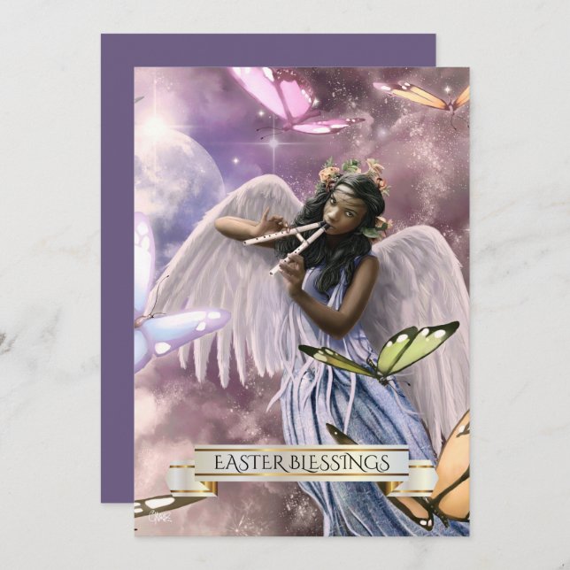 Easter Blessings.Angel with Butterflies Cards (Front/Back)