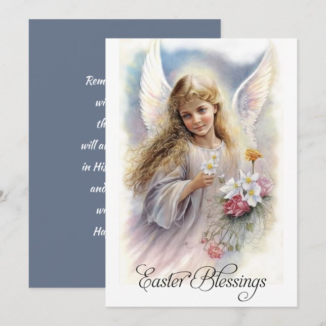 Easter Blessings. Beautiful Little Angel Religious Holiday Card (Front/Back)