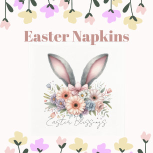 Easter Blessings Brunch Cute Bunny Ears White Napkin