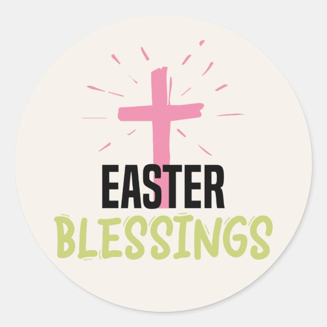 Easter Blessings Christian Cross Classic Round Sticker (Front)