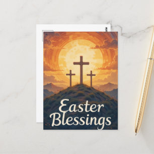 Easter Blessings Christian Cross Sunset Religious  Postcard