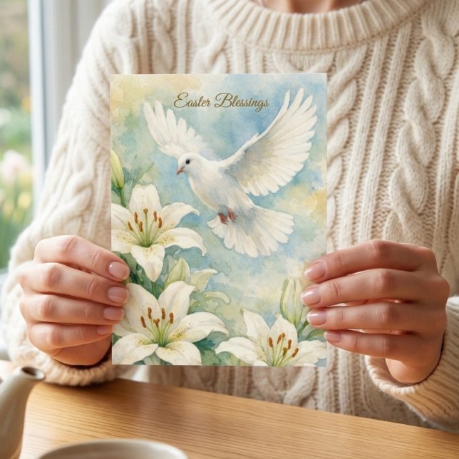Easter Blessings Christian Dove & Lily Watercolor Postcard (Creator Uploaded)
