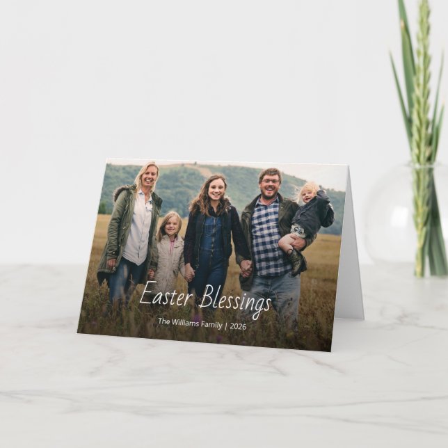 Easter Blessings Christian Family Photo Modern Card (Front)