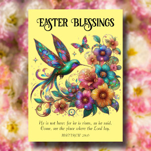 Easter Blessings Colourful Hummingbird Christian Holiday Card