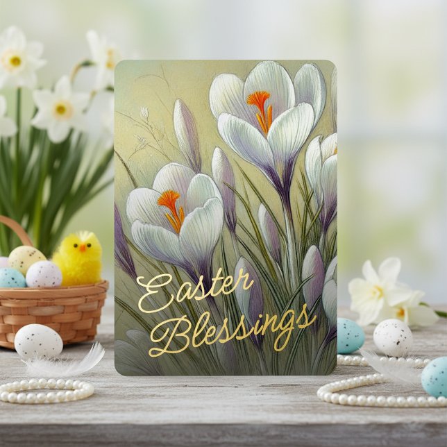 Easter Blessings Crocus Floral Gold Foil Card (Creator Uploaded)
