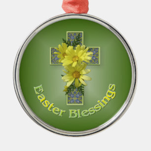 Easter Blessings Cross Metal Ornament