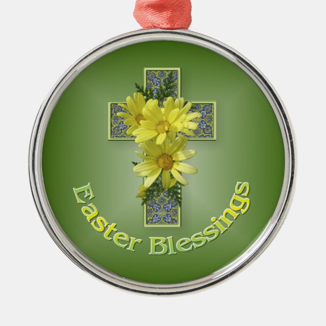 Easter Blessings Cross Metal Ornament (Front)