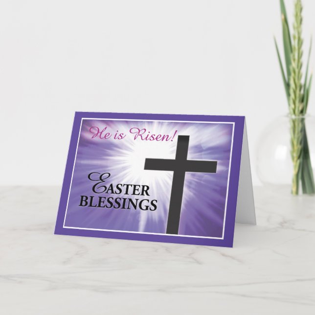 Easter Blessings Cross Starburst on Purple Holiday Card (Front)
