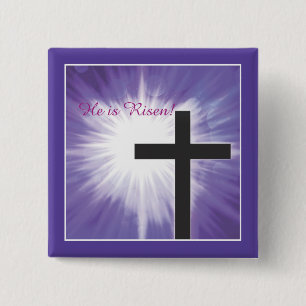 Easter Blessings Cross Starburst on Purple, Risen 2 Inch Square Button