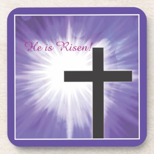 Easter Blessings Cross Starburst on Purple, Risen Coaster
