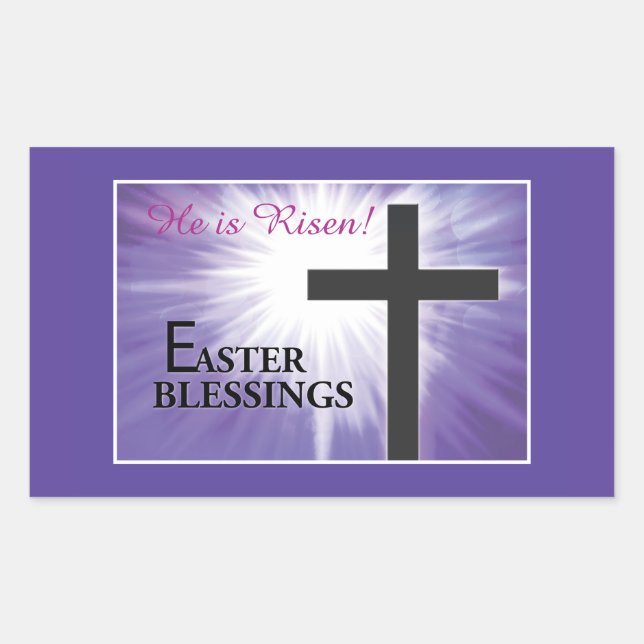 Easter Blessings Cross Starburst on Purple, Risen Sticker (Front)