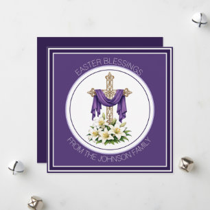 Easter Blessings Cross with Lilies Holiday Card