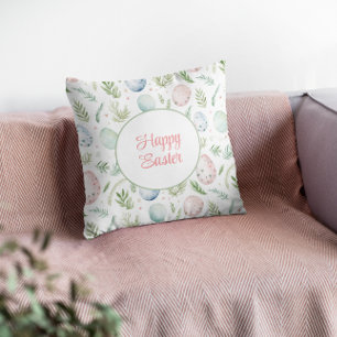 Easter Blessings   Custom Name   Botanical Throw Pillow