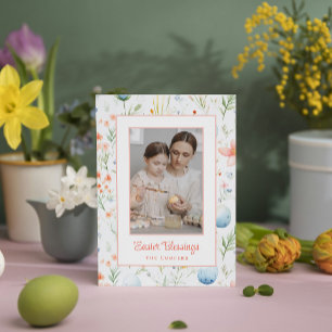 Easter Blessings Custom Photo & Name Botanical Holiday Card