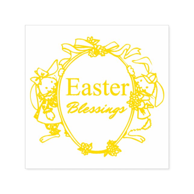 Easter Blessings Cute Easter Bunnies Typography Self-inking Stamp (Design)