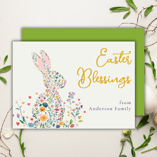 Easter Blessings Cute Floral Silhouette Bunny Holiday Card