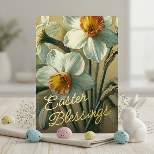 Easter Blessings Daffodil Floral Gold Foil Card