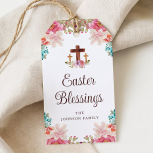 Easter Blessings Elegant Floral Cross Gift Tags