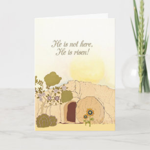 Easter Blessings, empty tomb, Luke 24:6 Holiday Card