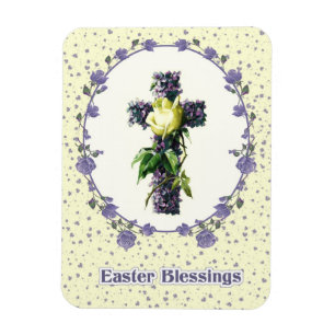 Easter Blessings. Floral Easter Cross Gift  Magnet