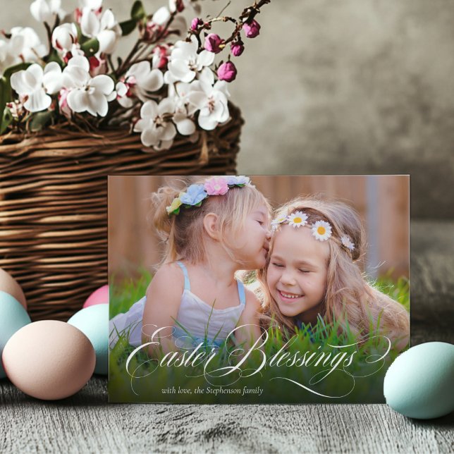 Easter Blessings Floral Photo  Holiday Card (Easter Blessings Floral Photo Holiday Card)