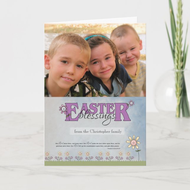 Easter Blessings flowers & scripture photo Holiday Card (Front)