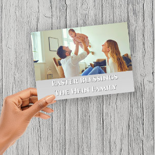 Easter Blessings Full Bleed Family Photo Purple  Holiday Card