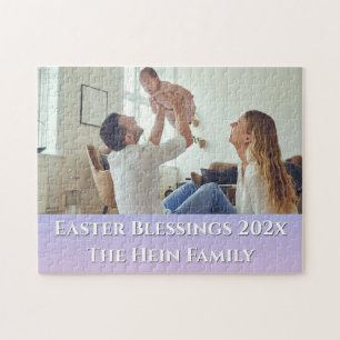 Easter Blessings Full Bleed Family Photo Purple Jigsaw Puzzle