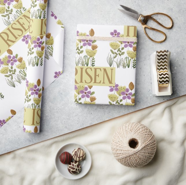 Easter Blessings | He Is Risen Pretty Floral  Wrapping Paper (Crafts)