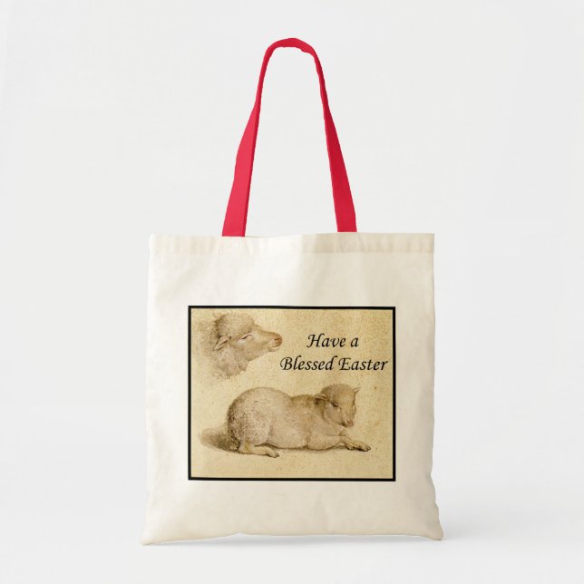 Easter Blessings Holbein's Resting Lamb Artwork Tote Bag (Front)