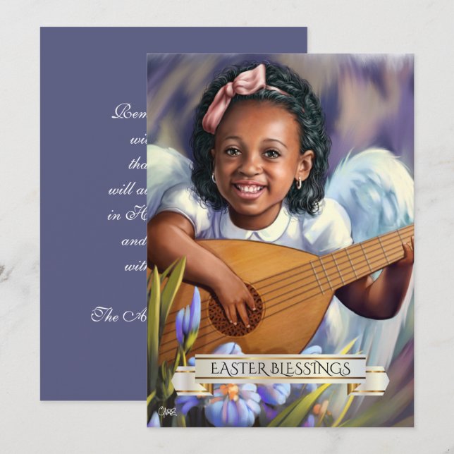 Easter Blessings. Little Angel with Lute Flat Card (Front/Back)