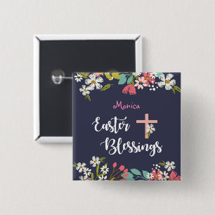 Easter Blessings of Risen Christ Flowers 2 Inch Square Button