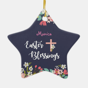 Easter Blessings of Risen Christ Flowers Ceramic Ornament