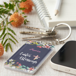 Easter Blessings of Risen Christ Flowers Keychain