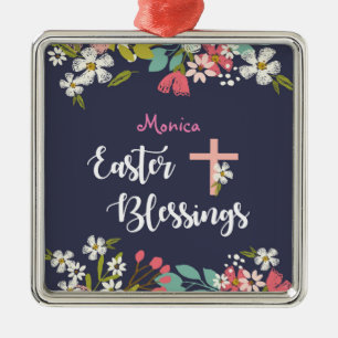 Easter Blessings of Risen Christ Flowers Metal Ornament