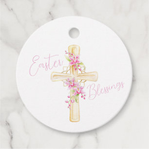 Easter Blessings pink orchid flower cross Favour Tags