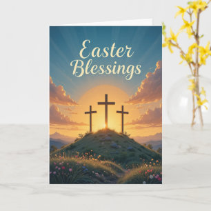 Easter Blessings Religious Crosses Blue Sky  Card