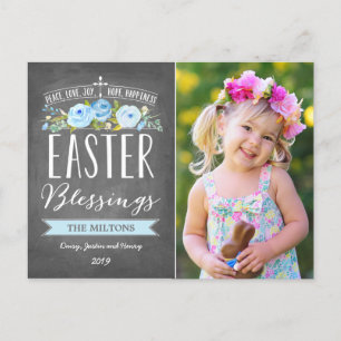 Easter Blessings Rose Banner Chalkboard   Easter Holiday Postcard